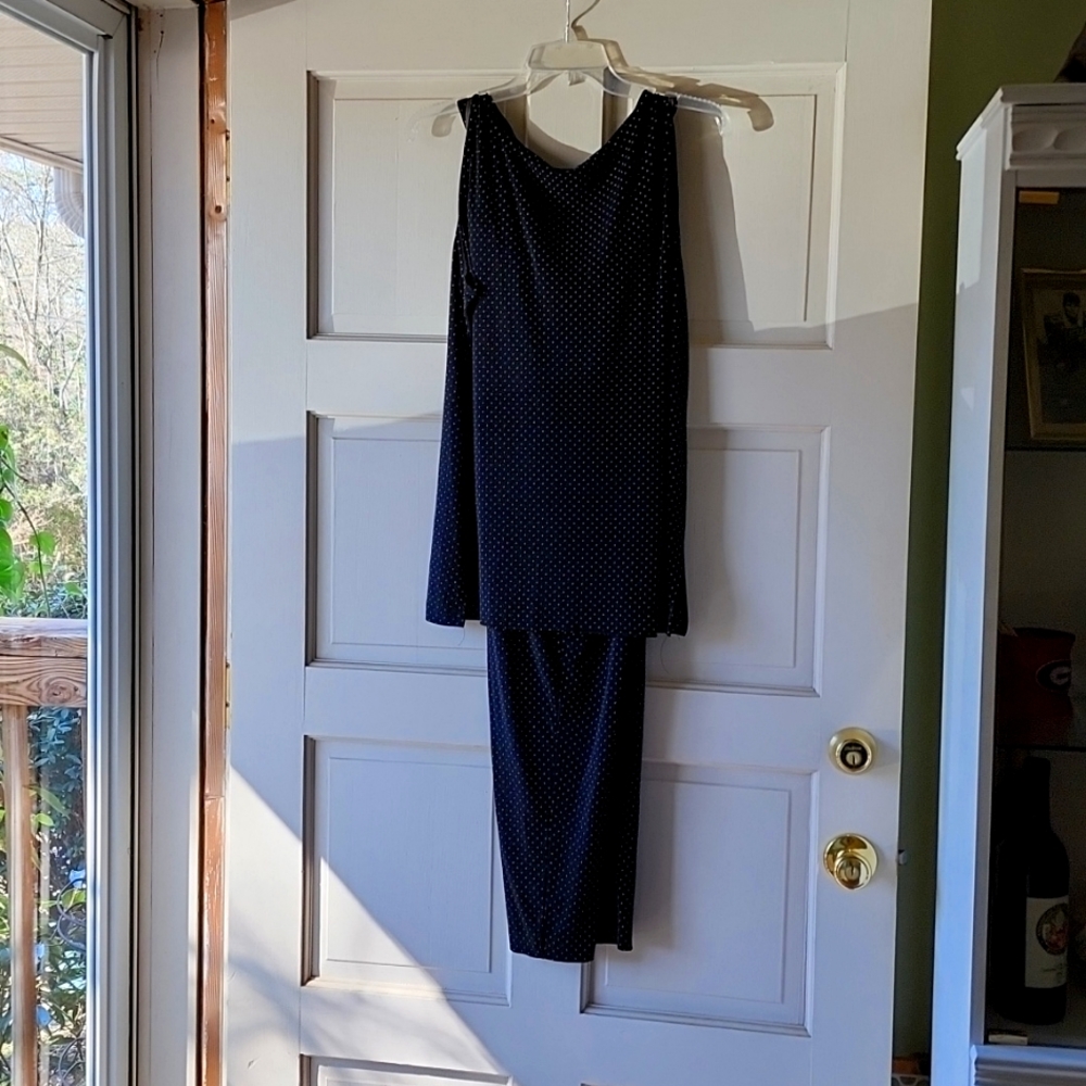 Black with tan raised dots tunic with matching pants by Ronni Nicole